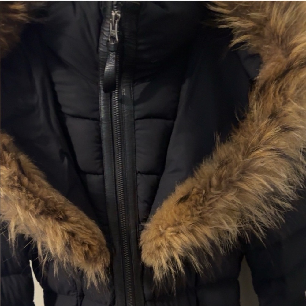 Mackage Black Puffer Coat with Brown Fur Trim